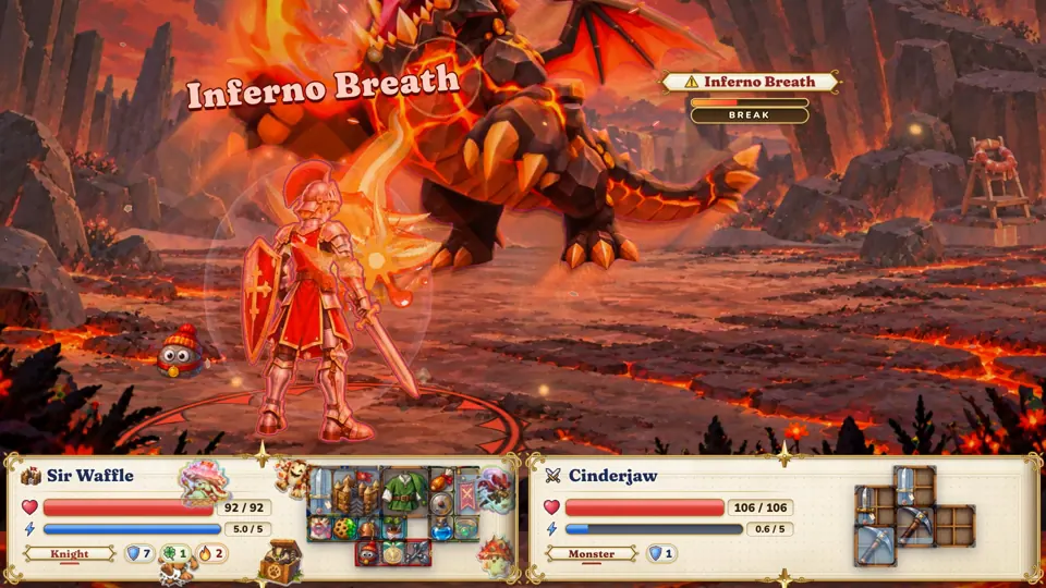 A knight stands up to Cinderjaw, the Hearth Drake, and its Inferno Breath.