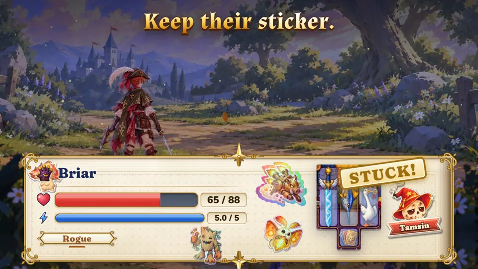 A rival's sticker lands on the winner's battle card: STUCK!