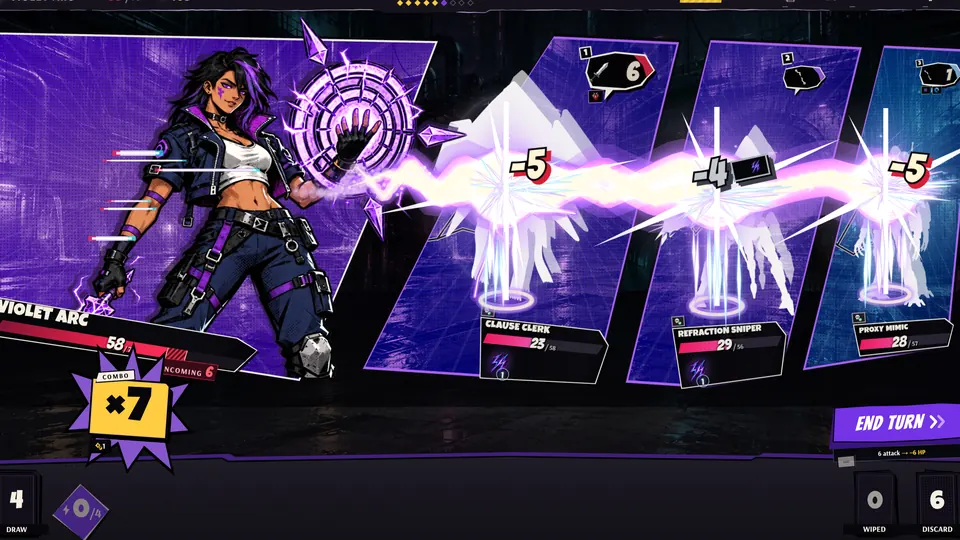 Violet Arc chains a seven-card combo.