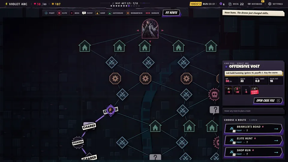 The route map between fights.